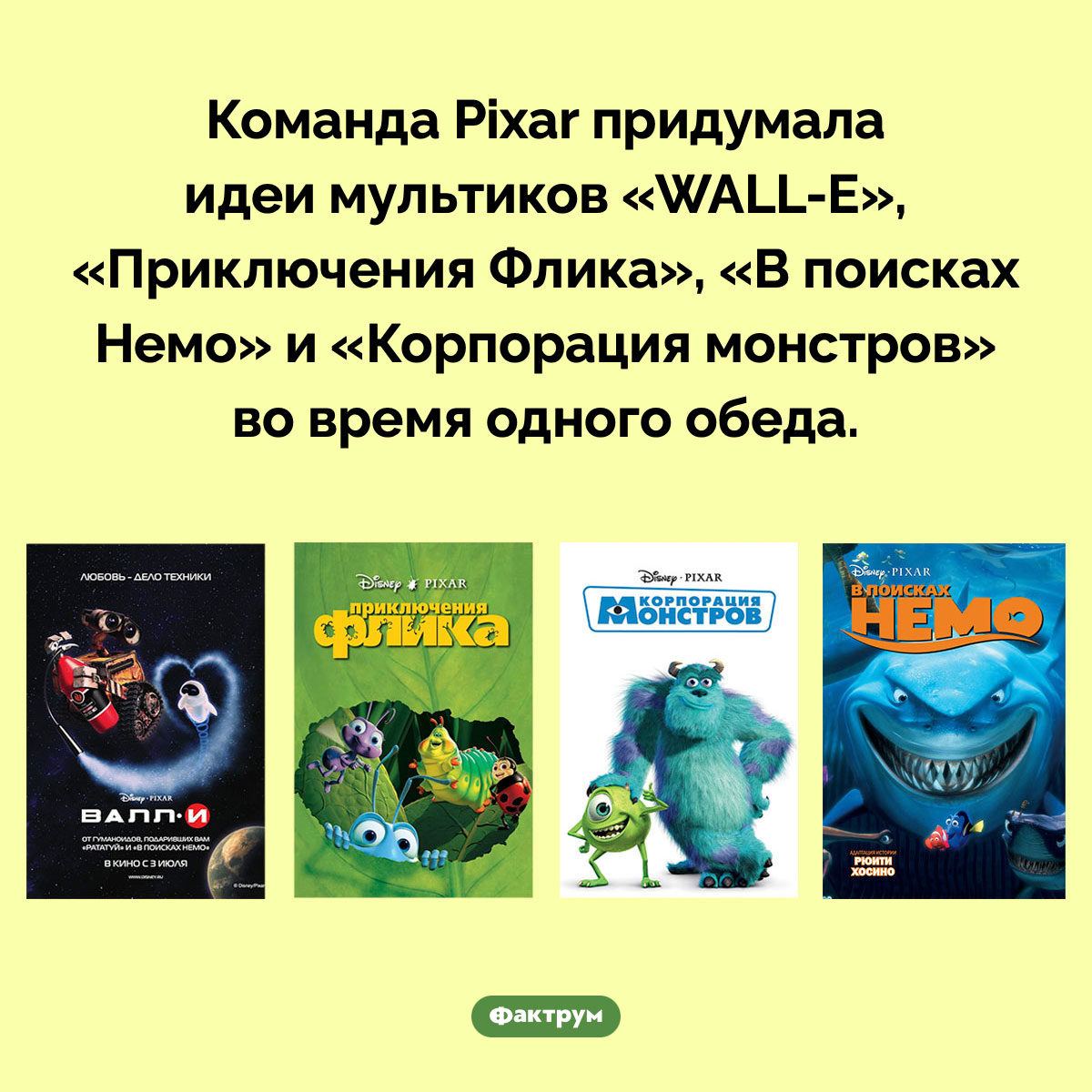 Команда Pixar придумала идеи для своих трёх мультфильмов-хитов во время одного обеда - свежие новости на Toplenta по теме Факты в картинках